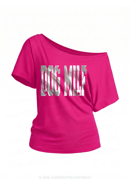 Dog Mxxf Silver Foil Printed Y2K Off Shoulder Tee Cherrykitten