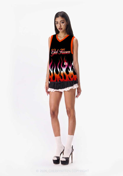 Girl Kisser Lesbian Flame Pride Y2K Sport Jersey Tank Cherrykitten