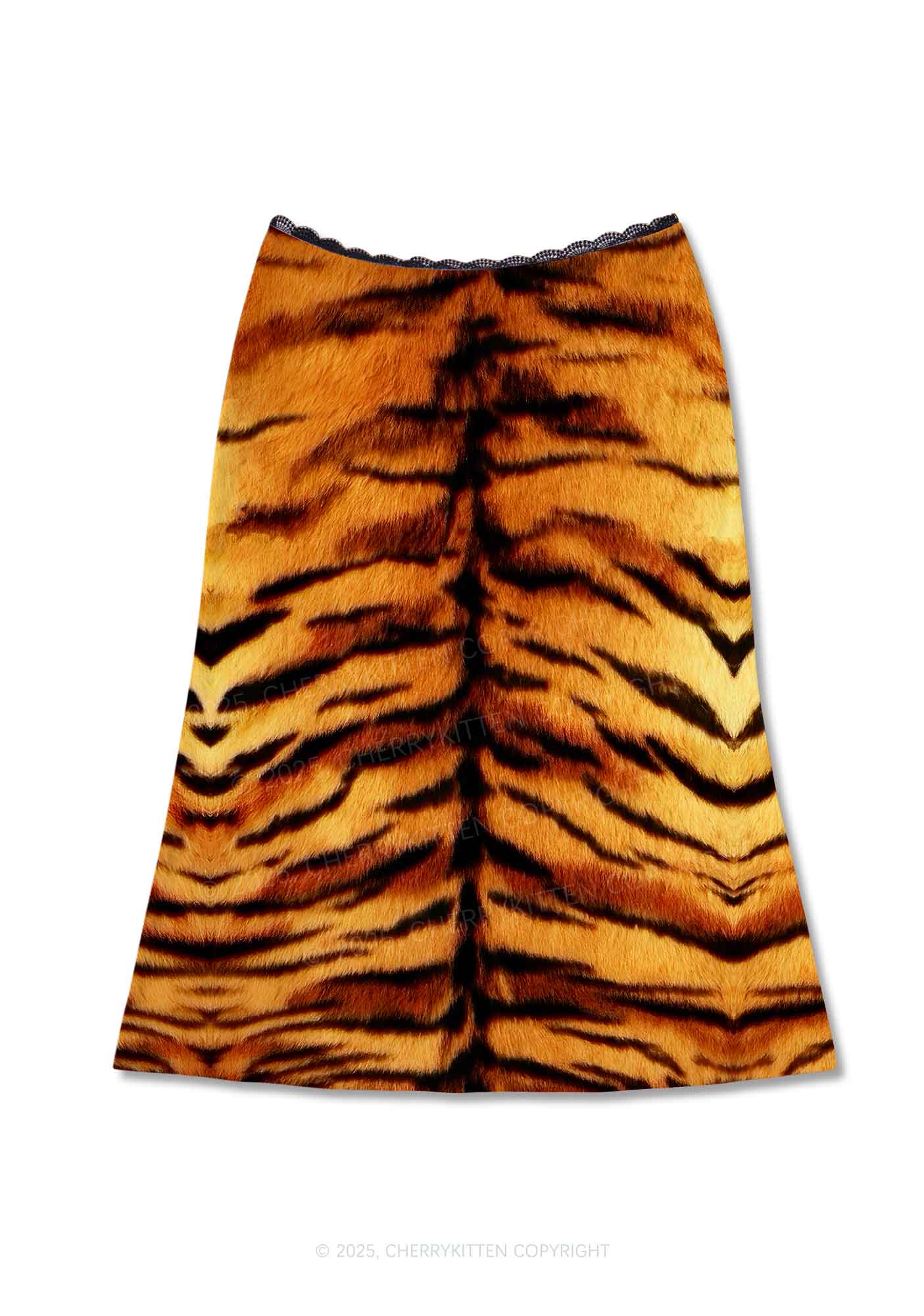 Wild Tiger Texture Y2K Print Midi Skirt Cherrykitten
