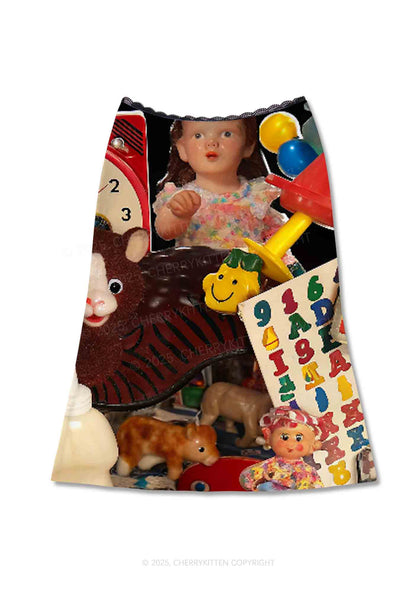 Nostalgic Childhood Y2K Print Midi Skirt Cherrykitten