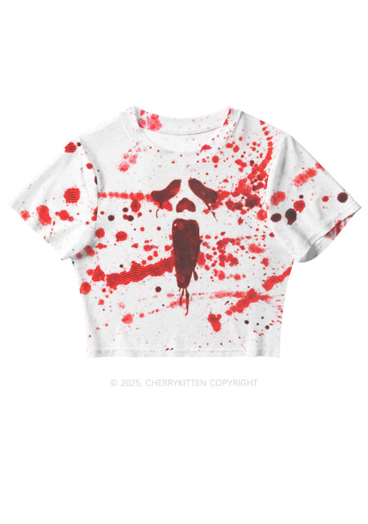 Halloween Bloody Ghost Y2K Mesh Crop Top Cherrykitten