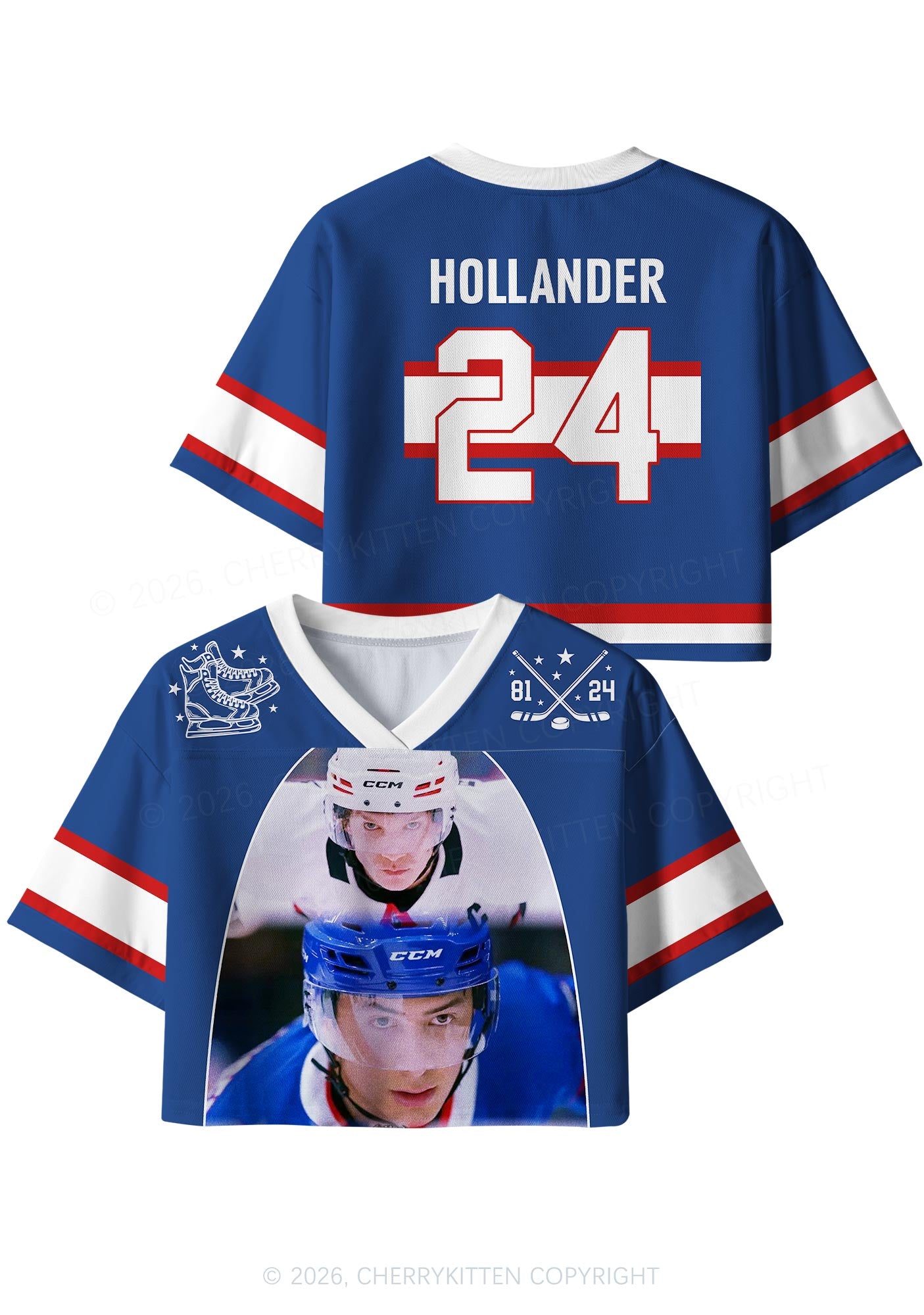 Blue Hockey Match HR Y2K Crop Sport Jersey Shirts Cherrykitten