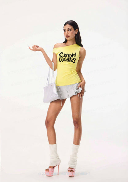 Custom Text Punk Font Y2K Off Shoulder Tank Top Cherrykitten