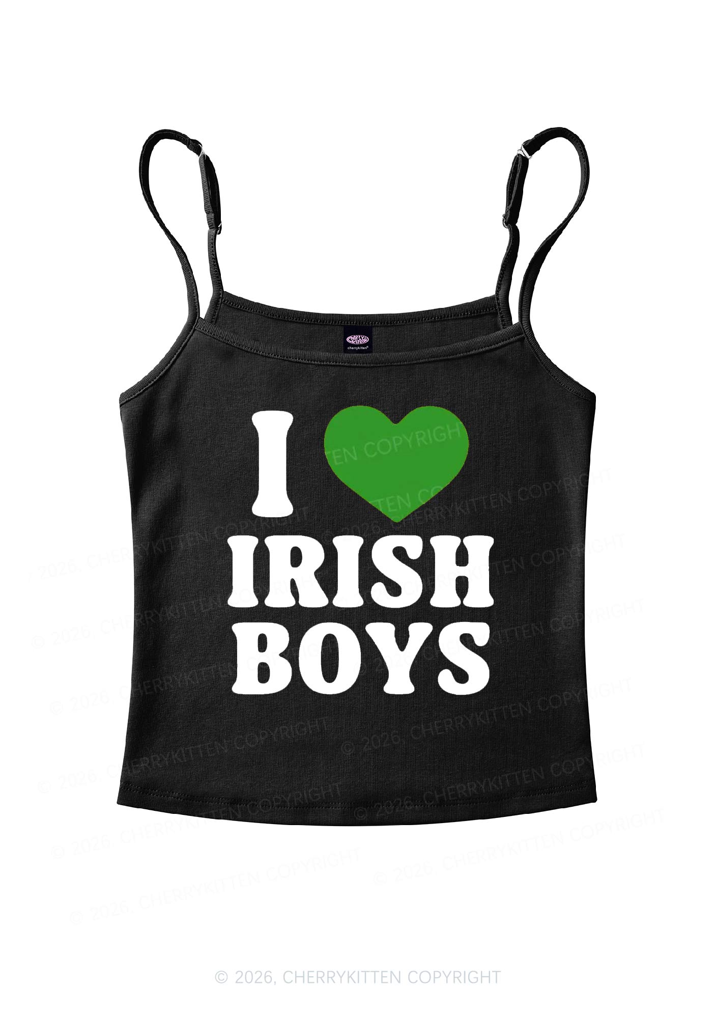 I Love Irish Boys St Patricks Y2K Spaghetti Strap Cami Cherrykitten