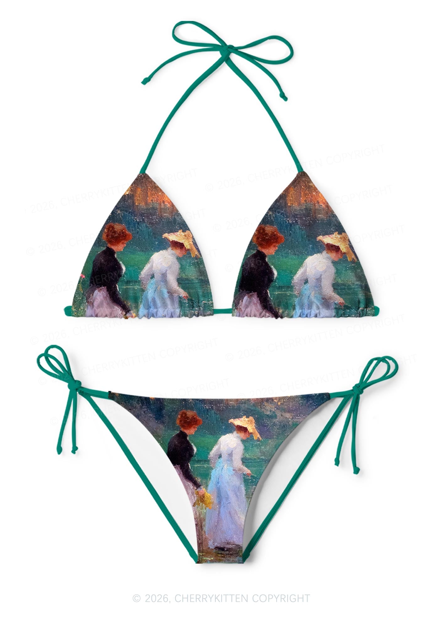 Sunset Pond Swans Pride Y2K Print Bikini Set Cherrykitten