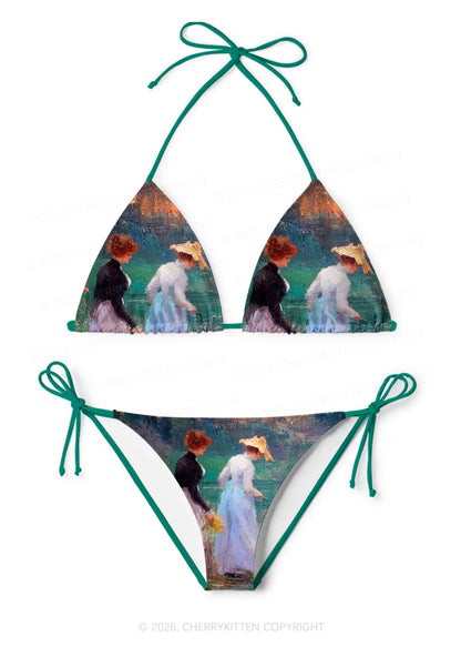 Sunset Pond Swans Pride Y2K Print Bikini Set Cherrykitten