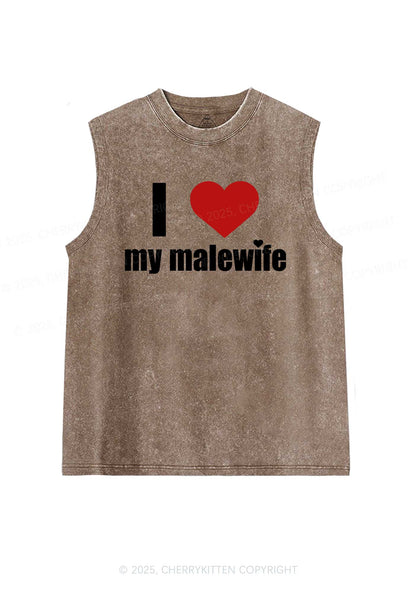 I Love My Malewife Pride Y2K Washed Muscle Tank Cherrykitten