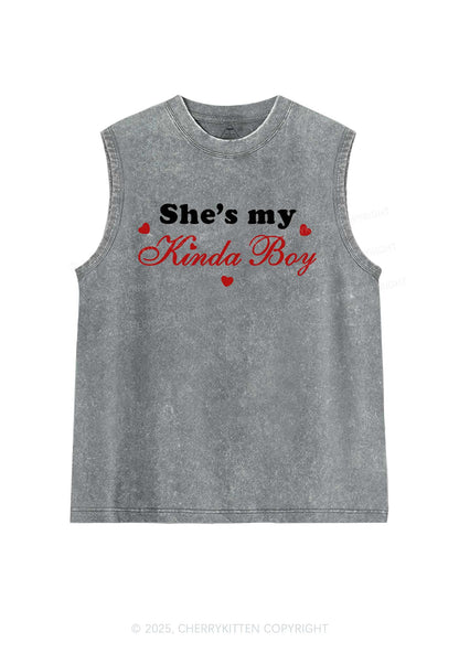 Shes My Kinda Boy Pride Y2K Washed Muscle Tank Cherrykitten