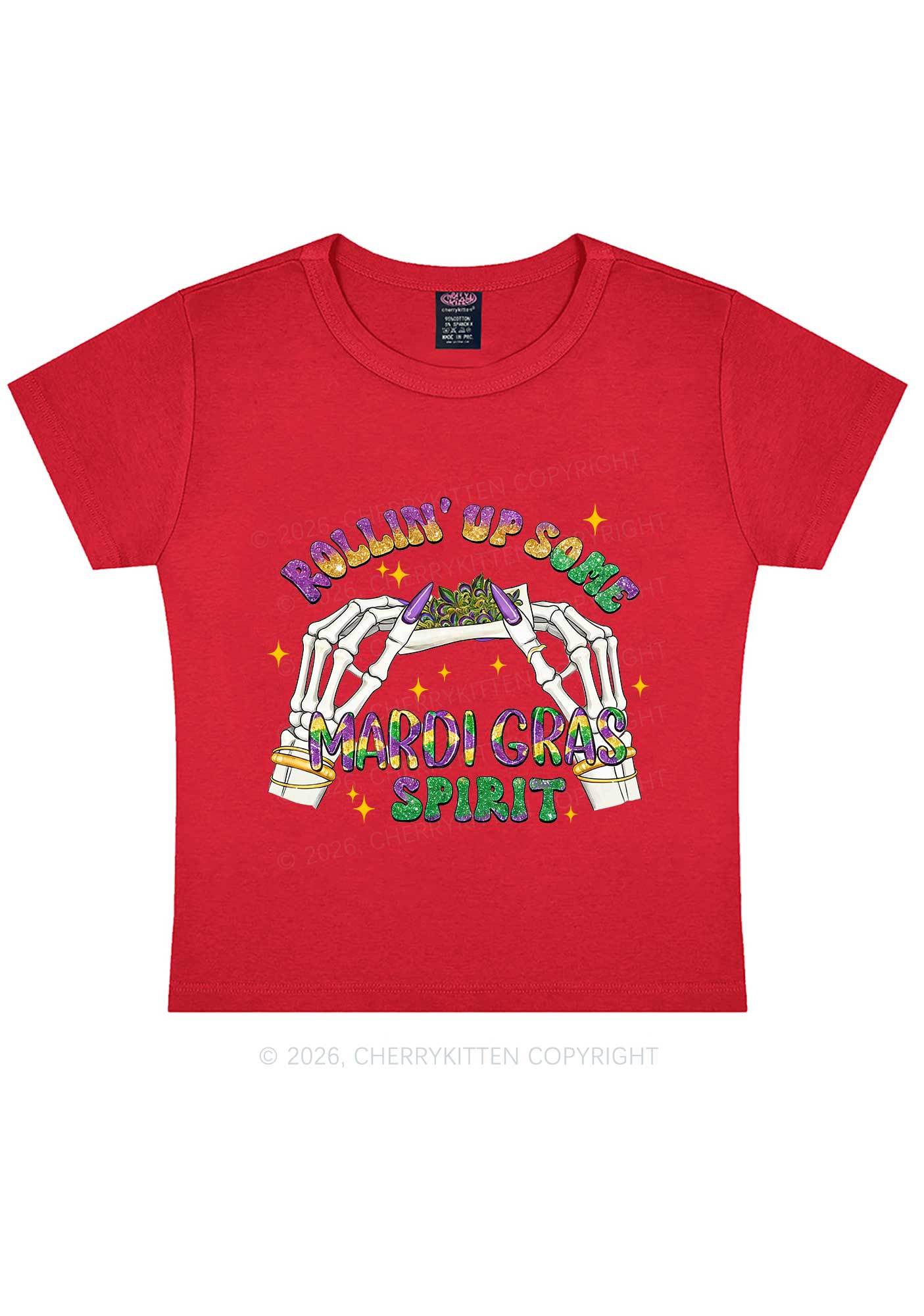 Rollin Up Mardi Gras Spirit Y2K Baby Tee Cherrykitten
