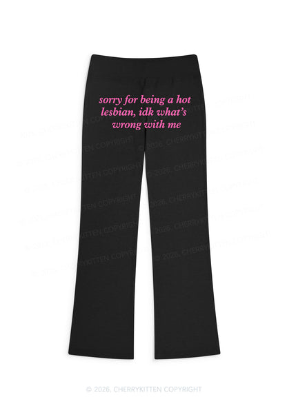 Sorry For Being Hot Lesbian Pride Y2K Low Rise Drawstring Flare Pants Cherrykitten