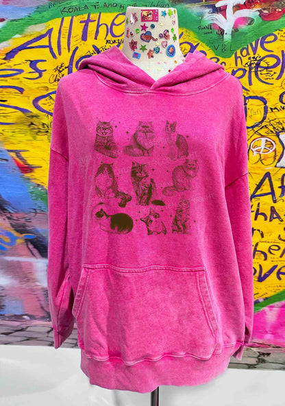 Retro Kitten Y2K Washed Hoodie Cherrykitten