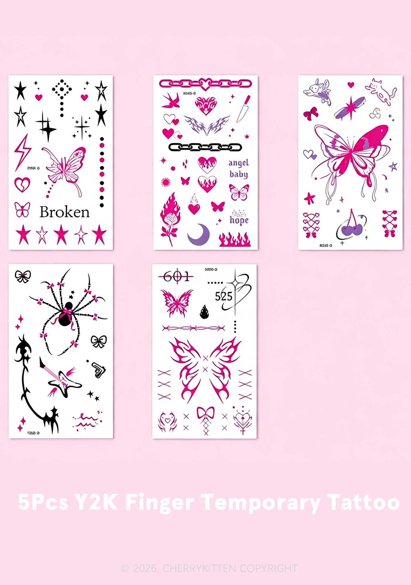 5Pcs Butterfly Y2K Finger Temporary Tattoo Cherrykitten