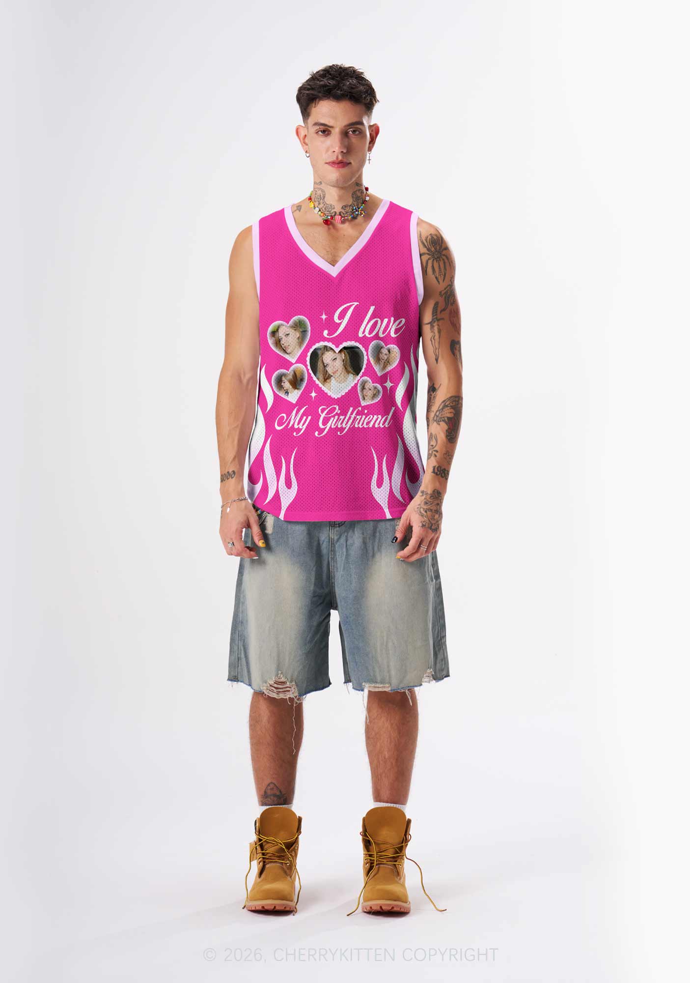 Hot Pink Custom GF BF Photo Y2K Sport Jersey Tank Cherrykitten