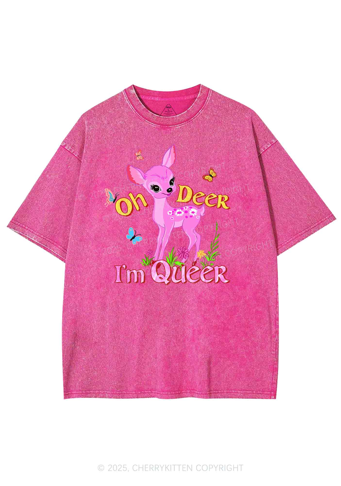 Oh Deer Im Queer Pride Y2K Shirts Washed Tee Cherrykitten