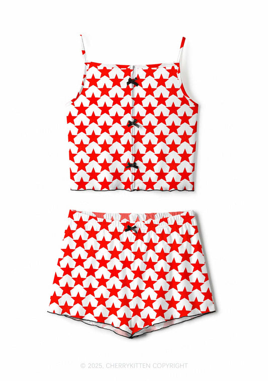 Hyper Red Stars Valentine's Day Y2K Print Cami Shorts Pajama Set Cherrykitten