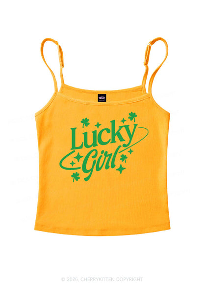 Lucky Girl Star Clover St Patricks Y2K Spaghetti Strap Cami Cherrykitten