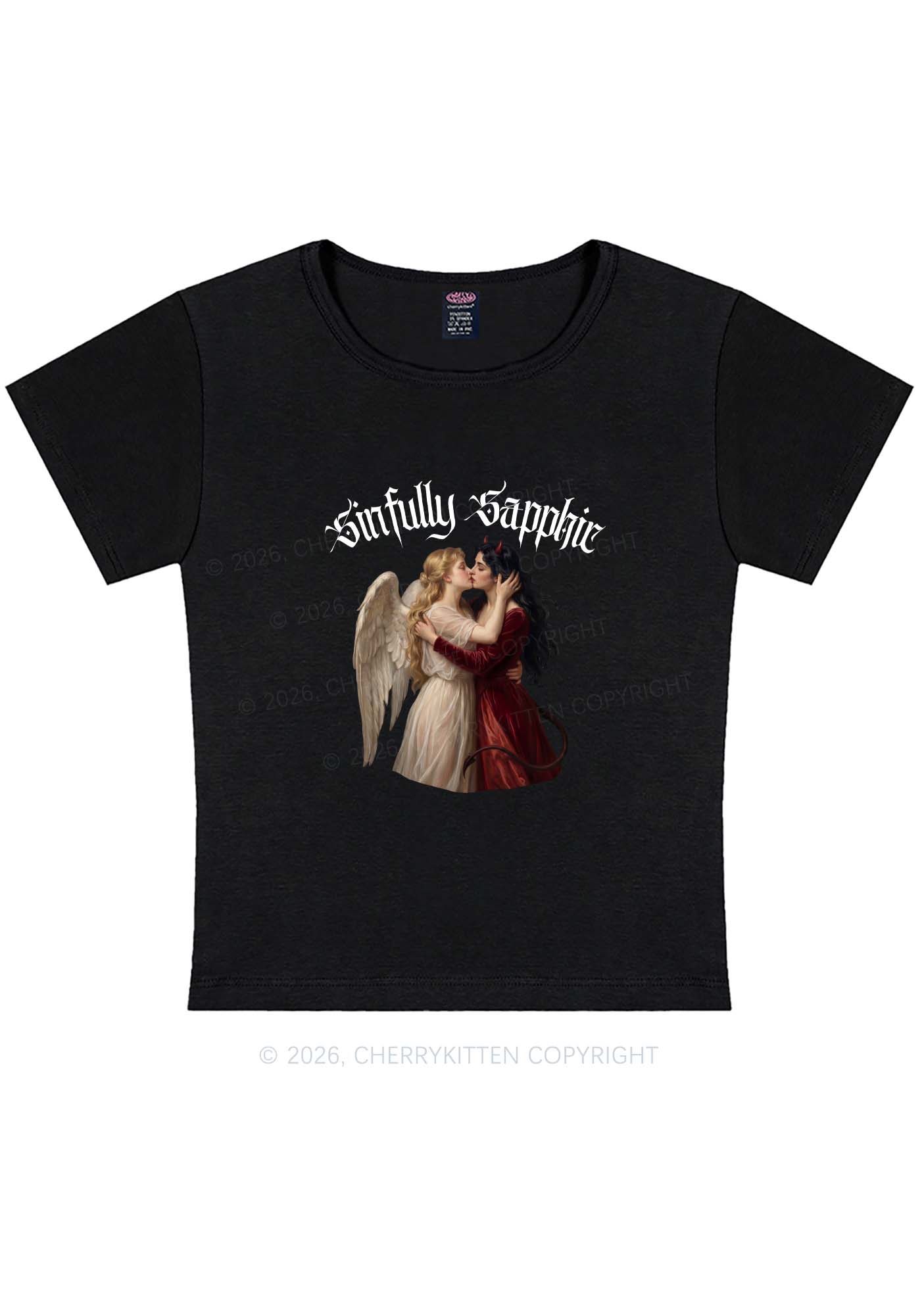 Sinfully Sapphic Pride Y2K Baby Tee Cherrykitten