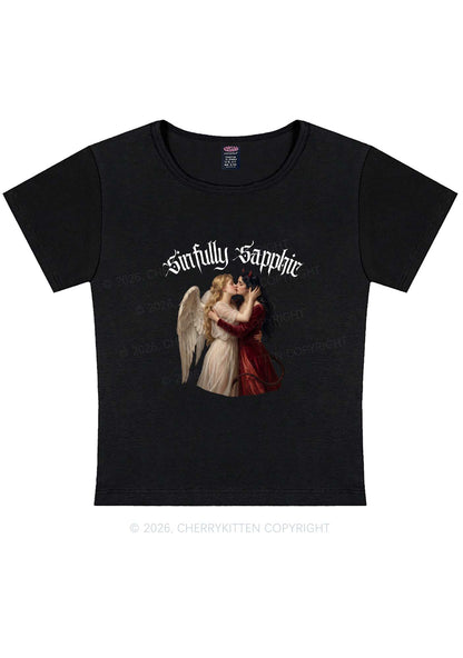 Sinfully Sapphic Pride Y2K Baby Tee Cherrykitten