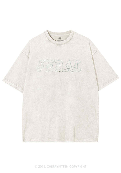 Rhinestone Feral Y2K Shirts Washed Tee Cherrykitten