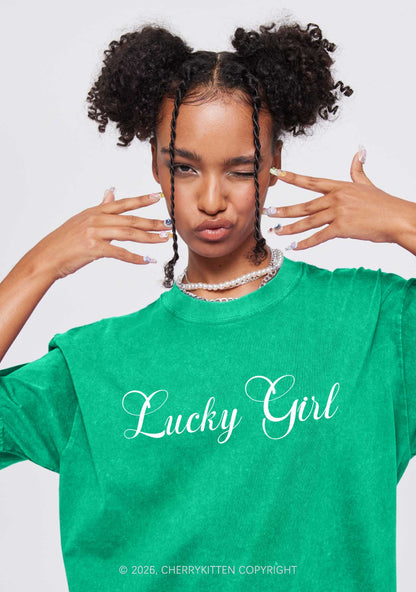 Lucky Girl St Patricks Y2K Washed Tee Cherrykitten