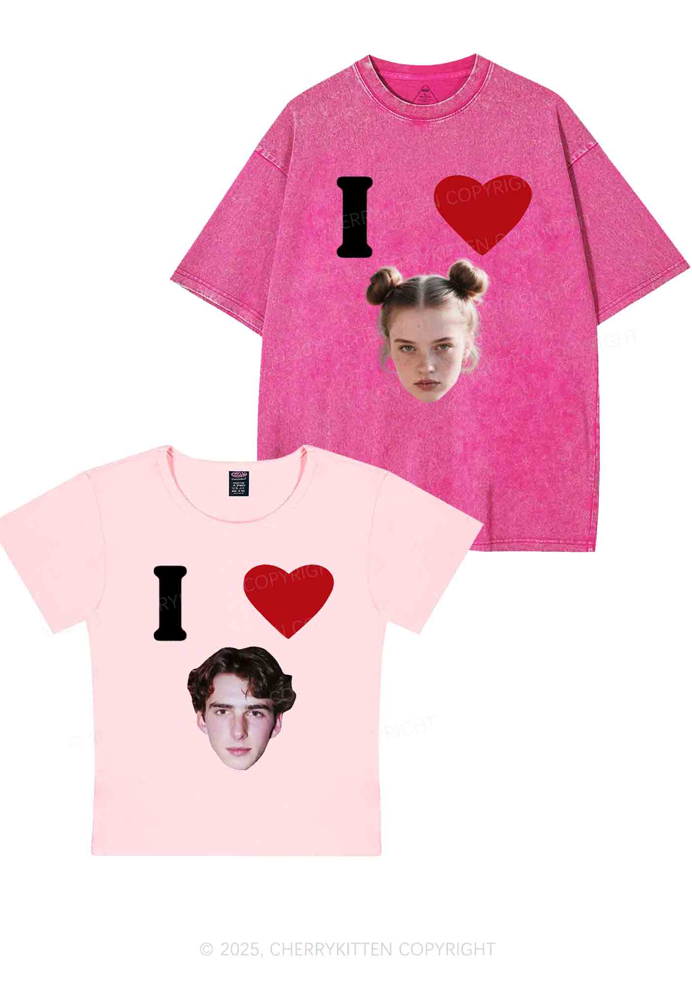 I Love Custom Portrait Y2K Valentine's Day Couple Shirt Cherrykitten