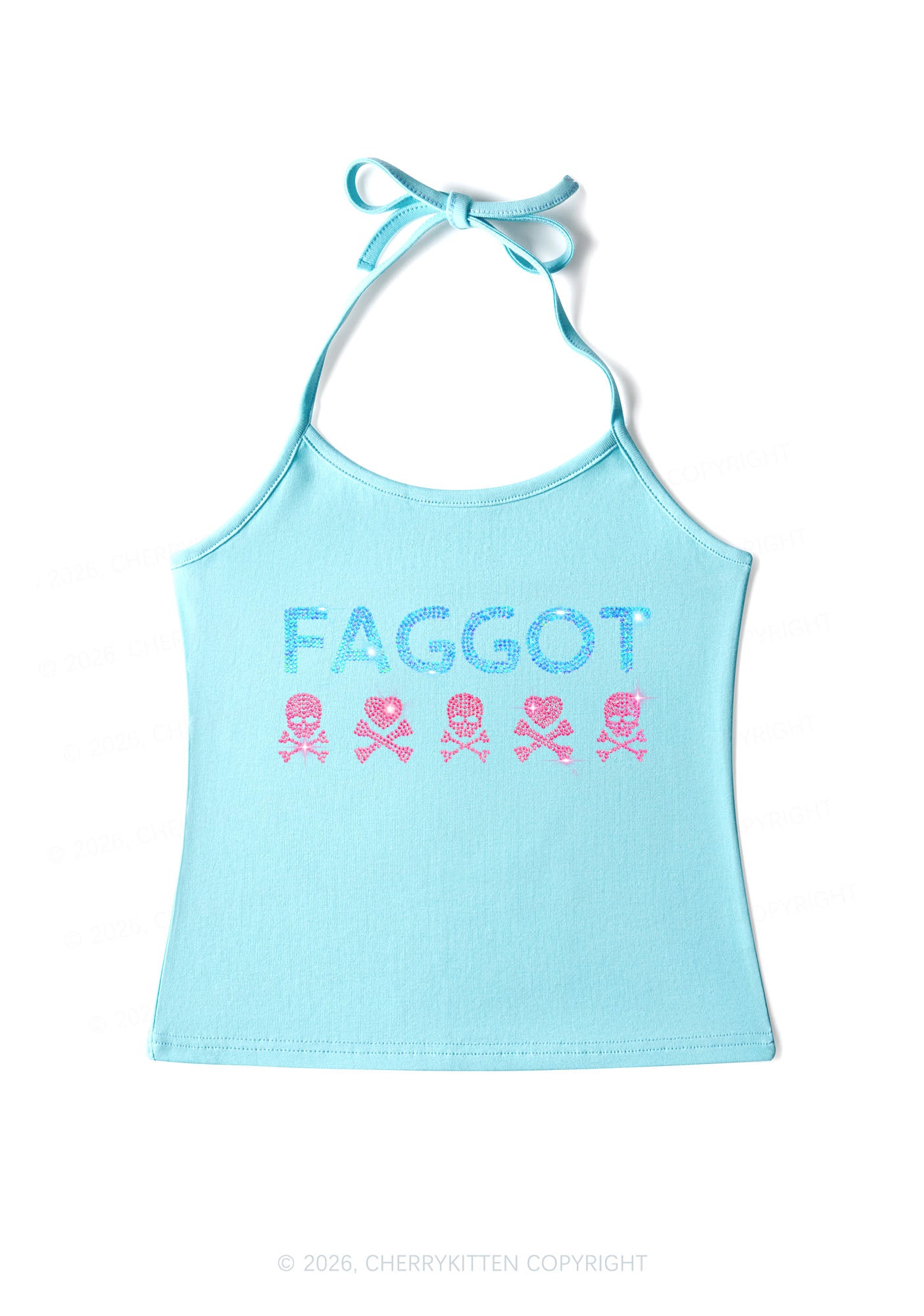 Rhinestone Faggot Skull Pride Y2K Halter Neck Cami Cherrykitten