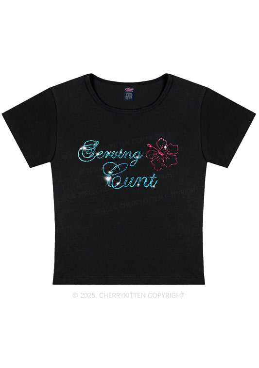 Rhinestone Serving Cxxt Y2K Baby Tee Cherrykitten