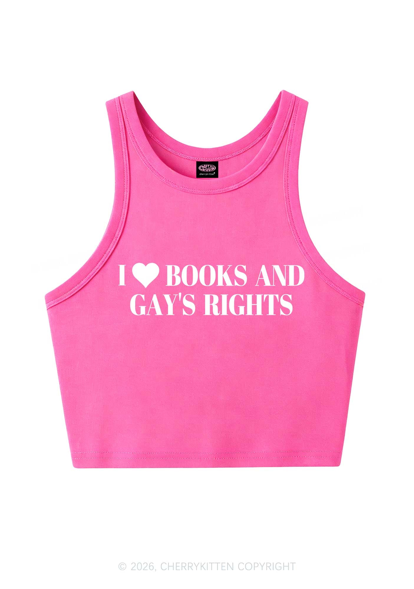 I Love Books And Gay Rights Pride Y2K Crop Tank Top Cherrykitten