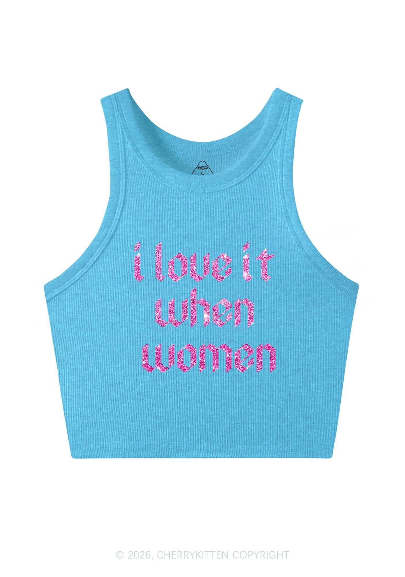 Glitter I Love It When Women Pride Y2K Crop Tank Top Cherrykitten
