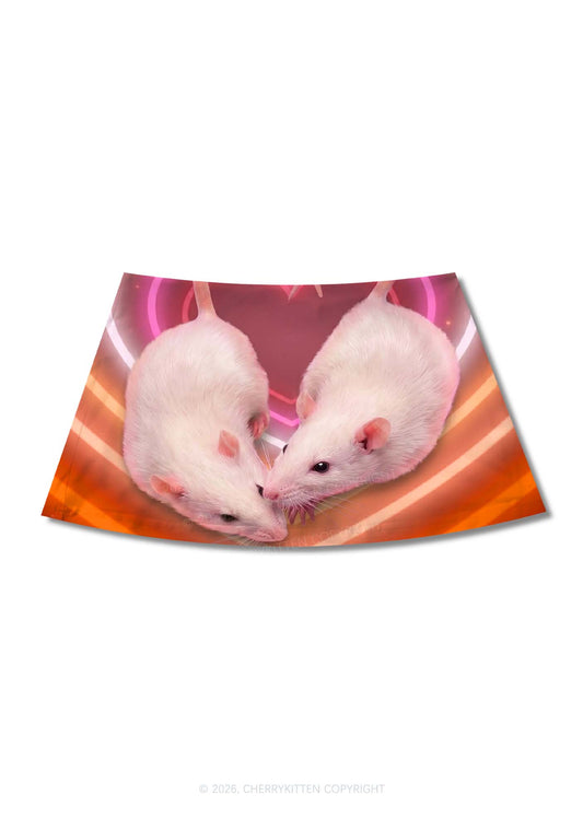 Lesbian Heart Rats Pride Y2K Print Mini Skirt Cherrykitten
