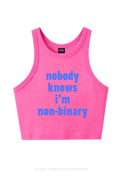 Nobody Knows Im Nonbinary Pride Y2K Crop Tank Top Cherrykitten