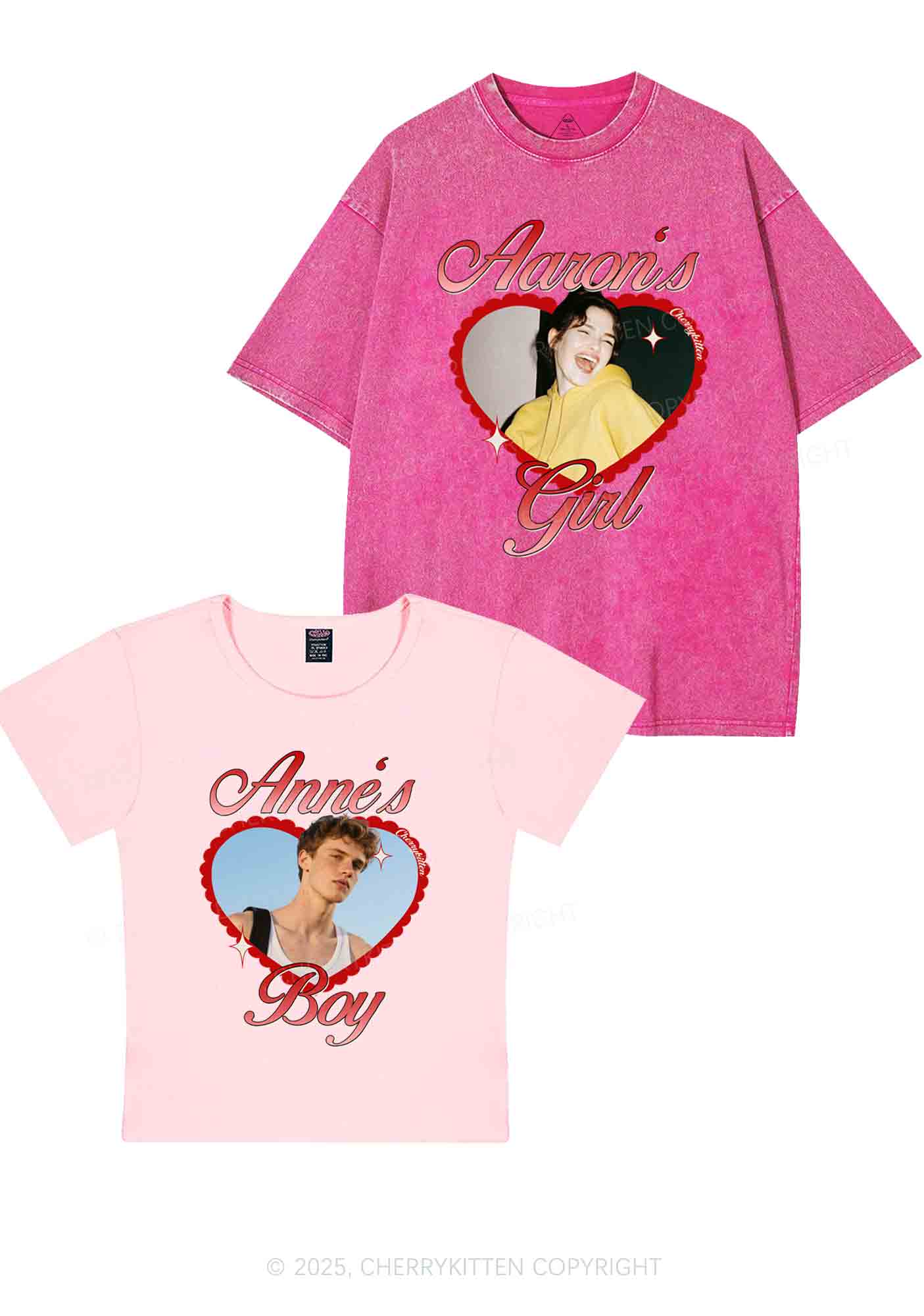 Custom Photo Heart Graphic Y2K Valentine's Day Couple Shirt Cherrykitten