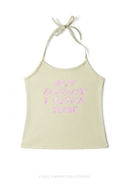 Rhinestone But Daddy I Love Him Y2K Halter Neck Cami Cherrykitten