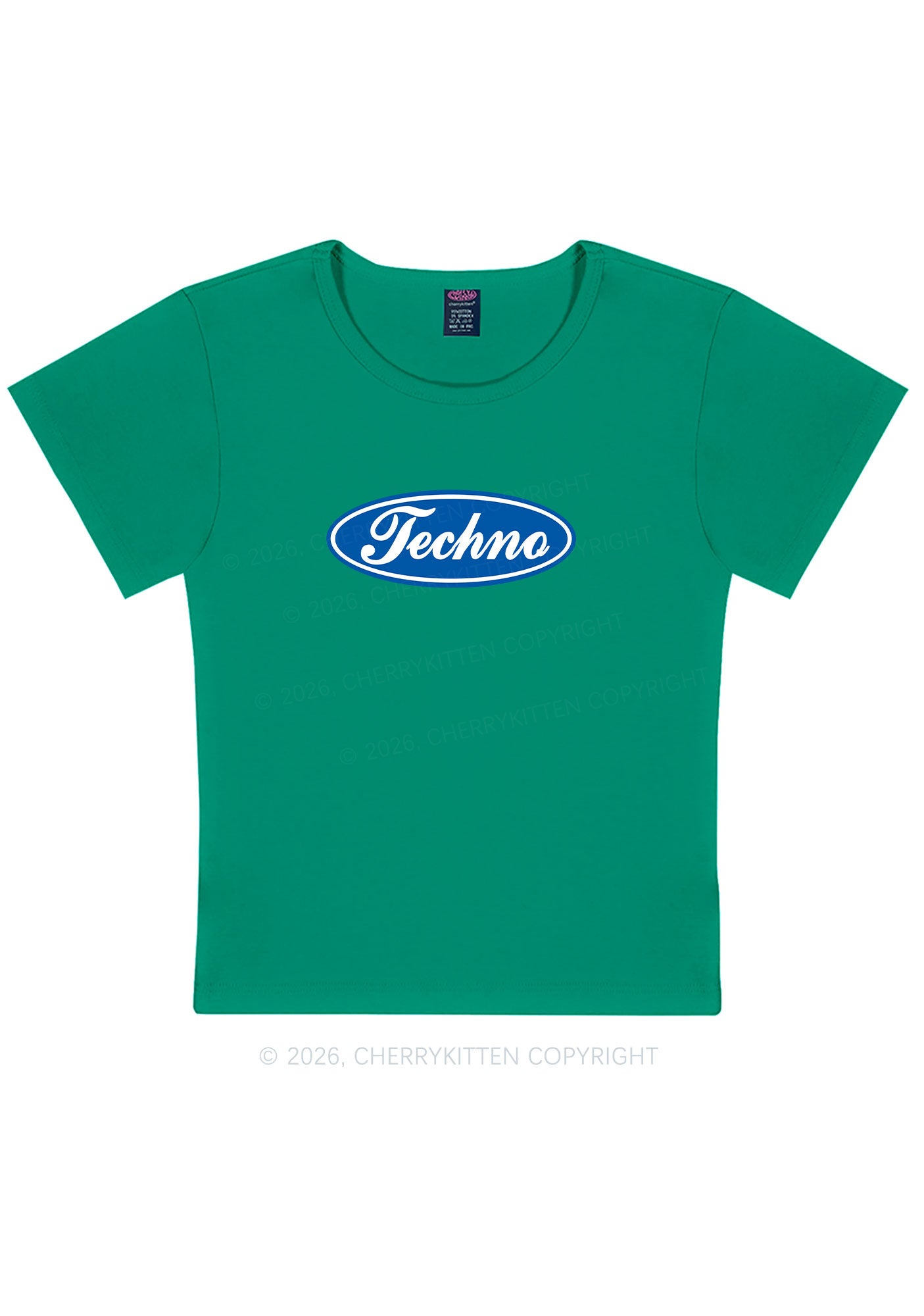 Oval Techno Y2K Baby Tee Cherrykitten