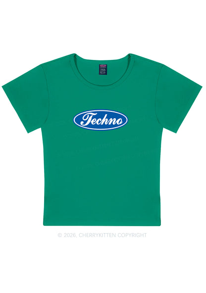 Oval Techno Y2K Baby Tee Cherrykitten