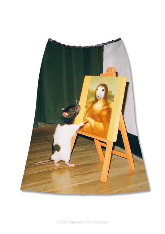 Painting Ratz Y2K Print Midi Skirt Cherrykitten