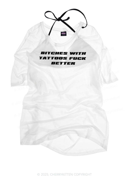 Bxxches With Tattoos Fxxk Better Y2K Sheer Boyfriend Tee Cherrykitten