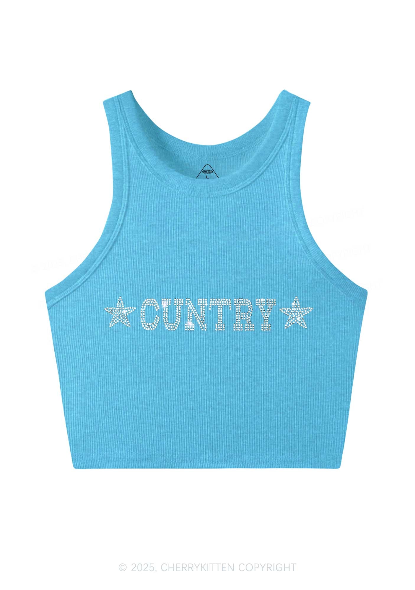 Rhinestone Cuntry Y2K Crop Tank Top Cherrykitten