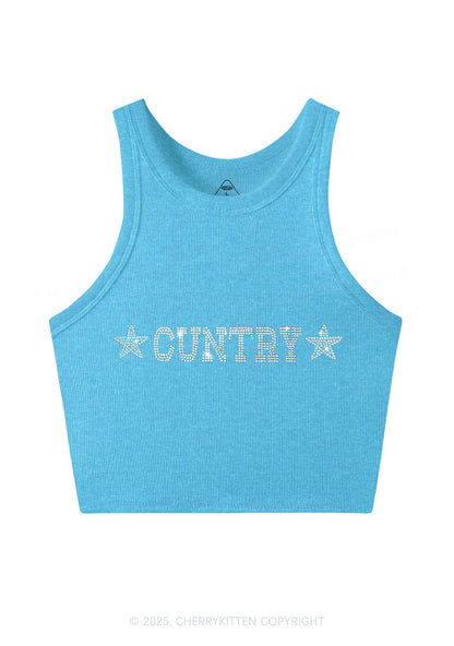 Rhinestone Cuntry Y2K Crop Tank Top Cherrykitten