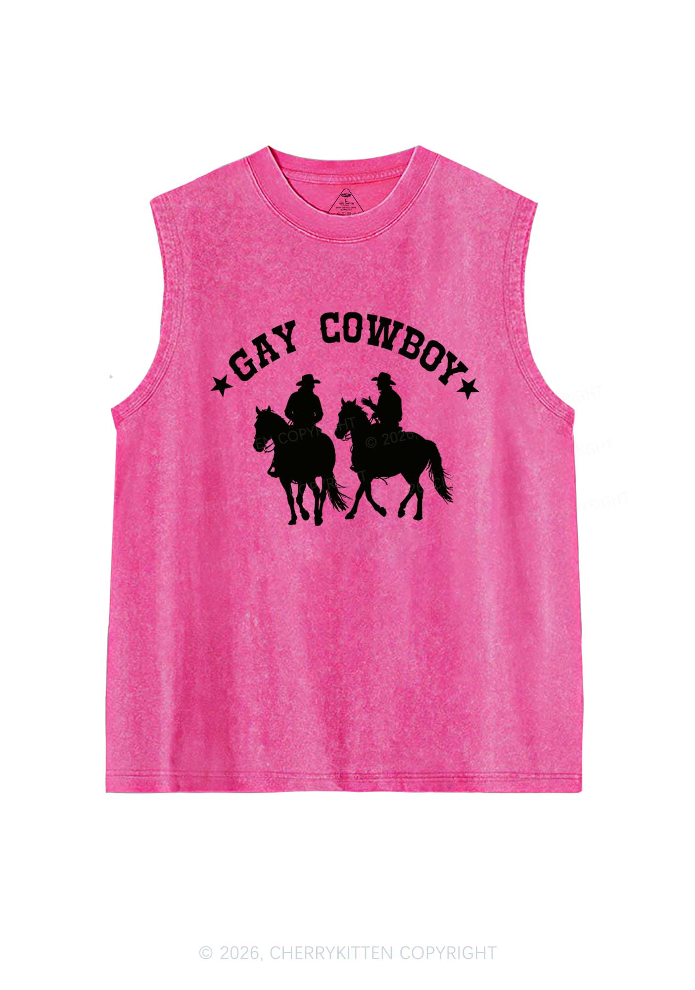 Gay Cowboy Pride Y2K Washed Muscle Tank Cherrykitten