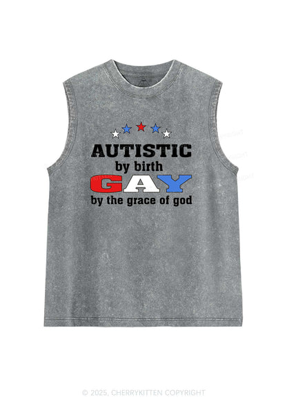 Autistic By Birth Gay Pride Y2K Washed Muscle Tank Cherrykitten
