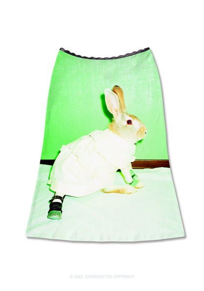 Red Eyed Rabbit Y2K Print Midi Skirt Cherrykitten