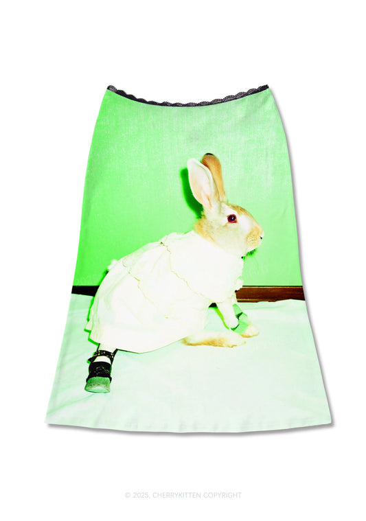 Red Eyed Rabbit Y2K Print Midi Skirt Cherrykitten