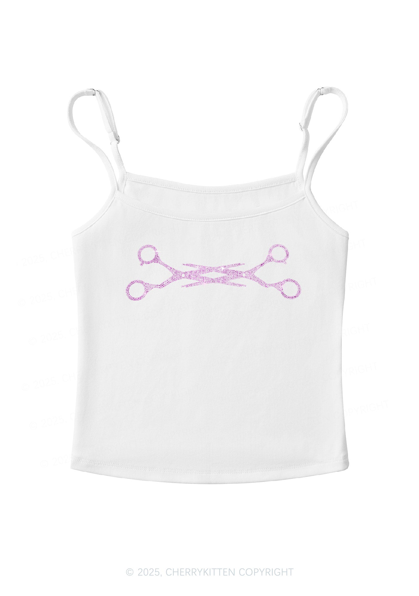 Rhinestone Pink Scissor Pride Y2K Spaghetti Strap Cami Cherrykitten