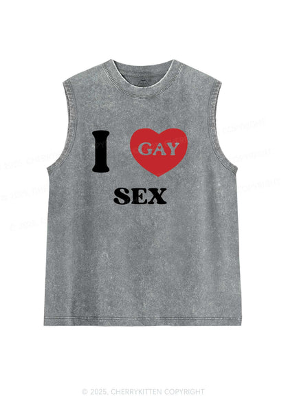 I Love Sx Gay Pride Y2K Washed Muscle Tank Cherrykitten