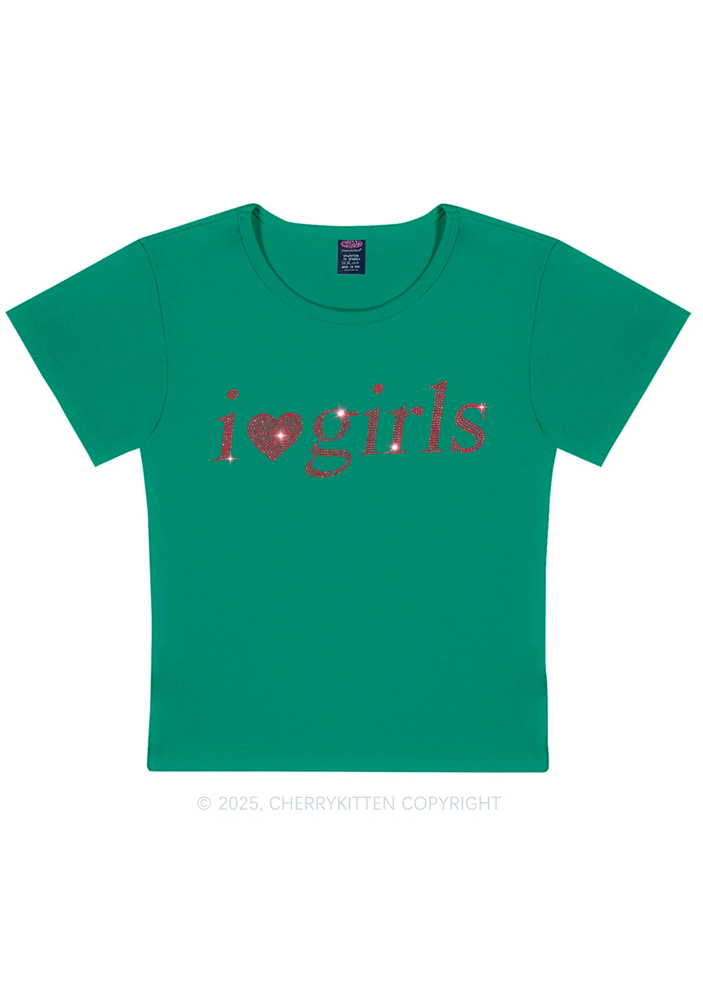 Rhinestone I Love Girls Y2K Baby Tee Cherrykitten