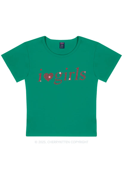 Rhinestone I Love Girls Y2K Baby Tee Cherrykitten