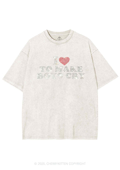 Rhinestone Love To Make Boys Cry Y2K Shirts Washed Tee Cherrykitten
