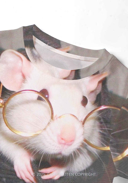 Glasses Rat Y2K Mesh Crop Top Cherrykitten