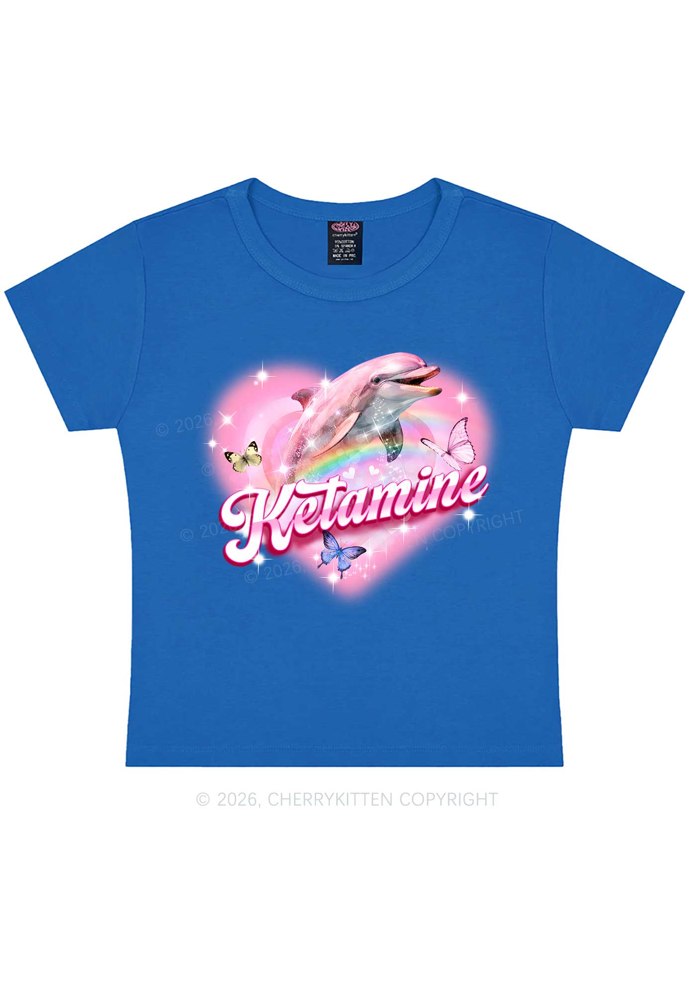 Pink K Dolphin Y2K Baby Tee Cherrykitten